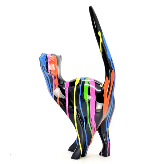 Colorful Handcrafted Resin Cat Statue for Home Decor - Fiberglass Kitty Sculpture and Ornaments