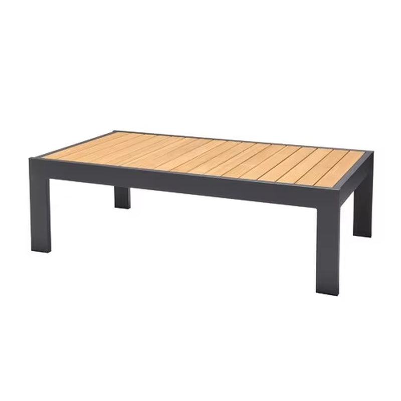 Aluminum Patio Table with Wooden Top for Outdoor Use