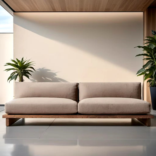 Contemporary Armless Solid Oak Sofa Set for Living Room